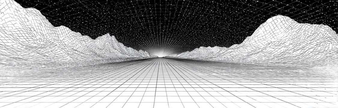 Vector perspective mesh. Detailed grid lines on white background.