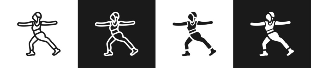 Lunge Twist Line And Solid Version Icon Set With Black And White Background