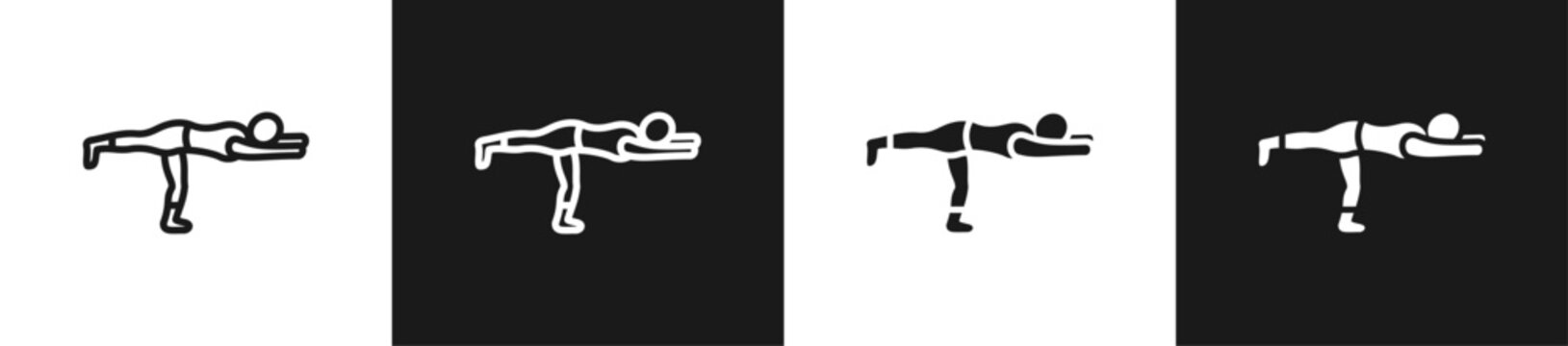 T-Pose Stretch Line And Solid Version Icon Set With Black And White Background