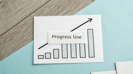 Progress Line Chart on a Desk, Symbolizing Growth and Improvement in Business and Financial Success with Blue Background