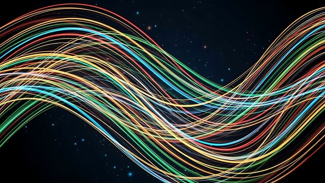 Abstract colorful light trails woven in a wave pattern