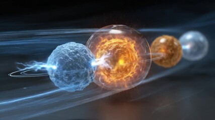 Cosmic Energy Exchange: An abstract representation of energetic particles and their dynamic interactions. Visualizing the essence of a groundbreaking process of transformation and power.