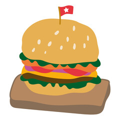 Cute hamburger doodle sticker with a white border design element