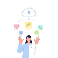 Innovative healthcare solutions visualized with cloud technology for modern medicine, offering digital health, genome research, and wellness services for your business needs
