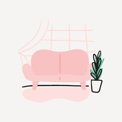 Cute living room clipart, collage element vector