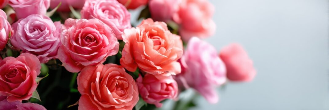 Soft Blurred Bouquet of Pink Roses With Bright Blank Space for Personalized Text or Greeting