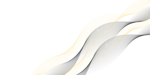 Abstract golden and black wave line on white background. Wave stream lines.