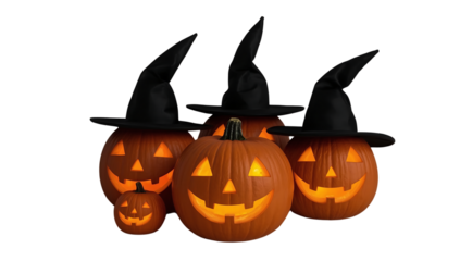 Halloween Pumpkins Wearing Witch Hats Decoration