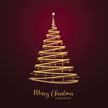 Golden outline christmas tree festival card background