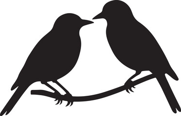 Obraz premium Two black bird silhouettes facing each other on a branch