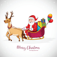 Santa claus in his sleigh with reindeer delivering gifts during christmas