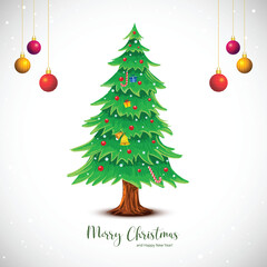 Merry christmas decorative green tree card festival on christmas hanging ball design