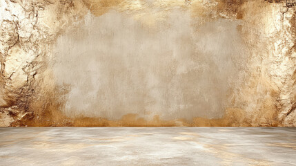 Gold textured wall and floor with soft shimmer, warm ambient backdrop for display