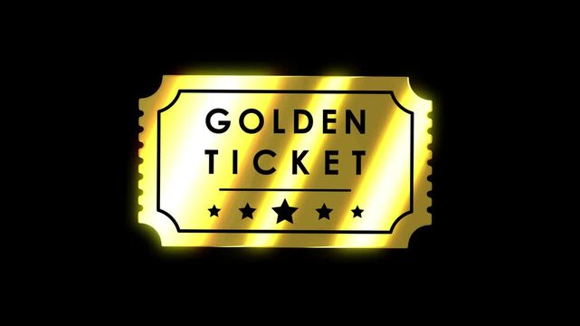 golden ticket animated ticket, coupon, voucher, and entry sign golden ticket isolated 4k looping croma