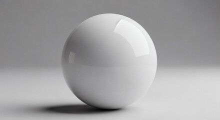 A shiny white sphere resting on a white surface, casting a soft shadow, isolated on white background