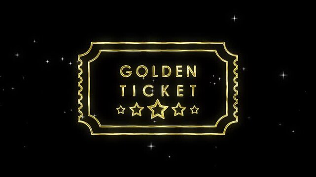 golden ticket animated ticket, coupon, voucher, and entry sign golden ticket isolated 4k looping croma