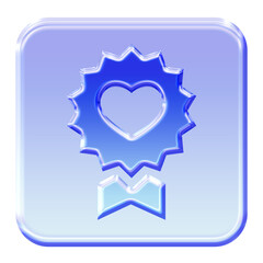 Glossy 3D glassmorphism heart medal icon blue aqua button for best quality
