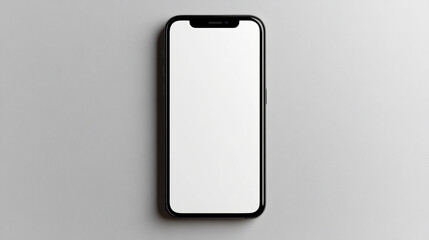 Blank smartphone mockup centered front view with soft shadow and minimal gray background
