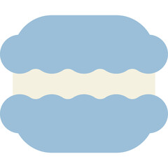 Stylized Light Blue Macaron Cookie With Cream Filling Isolated On White Background Simple Flat Design Illustration