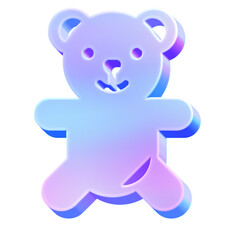 3D Glossy Y2K Holographic Teddy Bear Icon - Gradient Pastel Valentine Plush Toy
