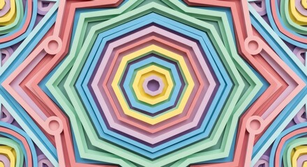 Pastel kaleidoscope pattern with concentric octagons and diamond shapes, creating a symmetrical and visually appealing design