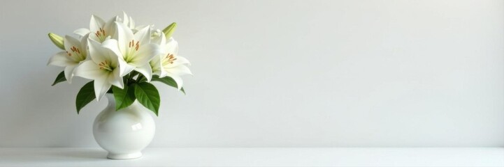 Obraz premium Classic white vase, pristine white lilies & roses , simplicity, detail