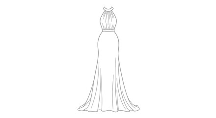 Elegant halter neck gown illustration, flowing silhouette for fashion and design, chic apparel