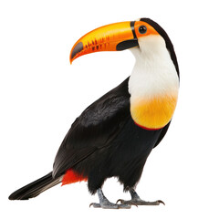 Fototapeta premium Toucan preening A toucan uses its beak to groom its feathers. full length isolate on transparent background