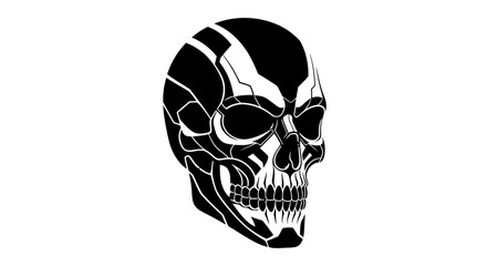 Obraz premium Black and white graphic illustration of a human skull on a plain white background.
