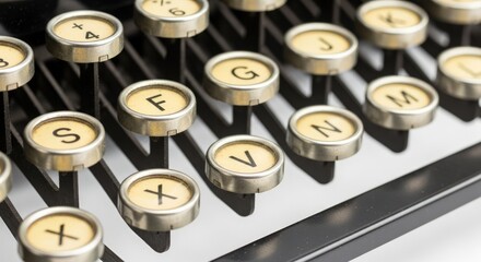 Close-up of vintage typewriter keys on a white background