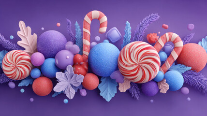 Candy cane and colorful Christmas decoration with festive mood