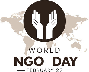 World NGO Day February 27 With Raised Hands Icon And World Map world ngo day non-governmental organization