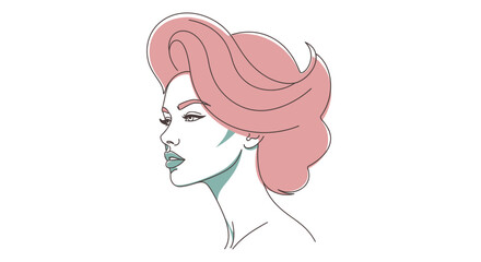 Elegant female portrait with pink hair and serene expression, art deco style inspiration
