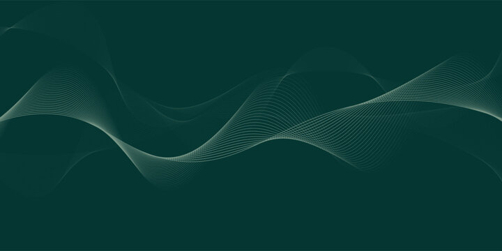 Abstract wave soft green gradient with the line on dark green pattern background. Digital sound wave design. Modern concept. Vector illustration