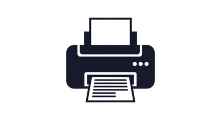 Printer icon with paper output in black and white silhouette