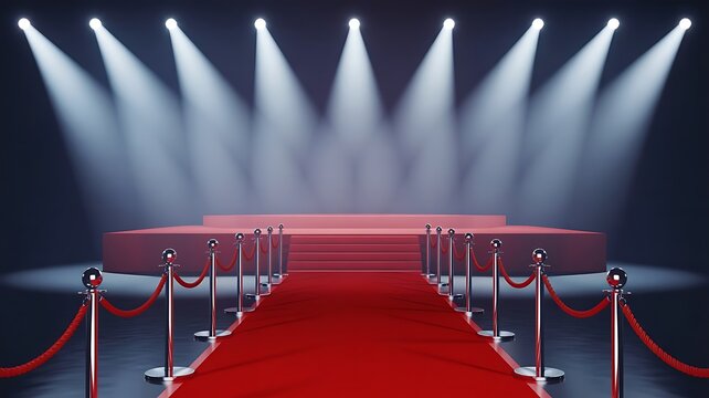 Red carpet leading to a circular stage under spotlights - Powered by Adobe