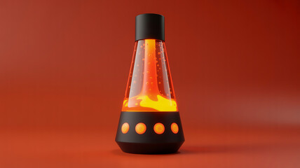 Retro lava lamp with orange liquid and bubbles on a red background vintage