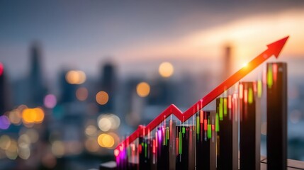 Experience dynamic market growth with this compelling chart showcasing upward trends against a modern cityscape backdrop, perfect for financial presentations