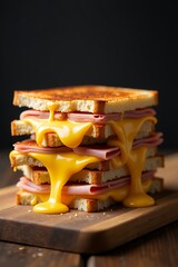 Delicious Ham and Cheese Sandwich Stack with Melted Cheese.