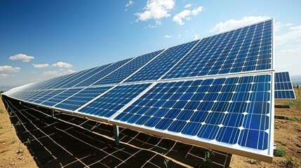 A solar farm stretching across a desert landscape, with rows of panels soaking up the sun energy.