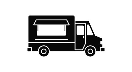 Food truck illustration in black and white silhouette style silhouette