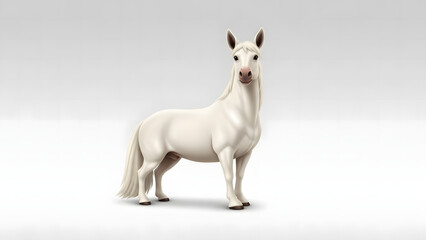 Elegant white horse standing gracefully in a bright studio setting, perfect for equestrian themes, children's books, or majestic animal art projects
