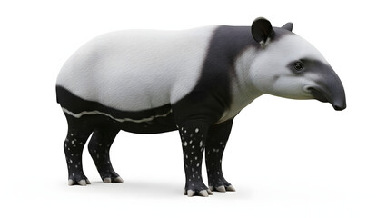 Malayan tapir showing its unique coloring, a captivating animal for nature documentaries or wildlife conservation campaigns, isolated on white
