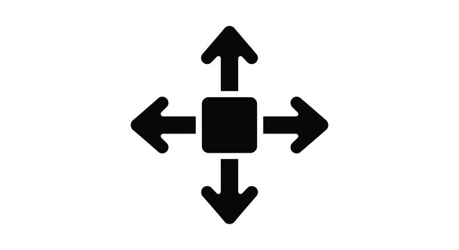 Four directional arrows emanating from a central square silhouette