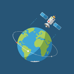 Fototapeta premium Satellite orbits planet earth showing continents and oceans.
