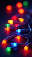 Glowing LED Christmas lights isolated, various colors , isolated, holiday decor