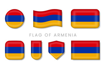 Armenia Flag Symbols — Glossy Tricolor Armenian Patriotic Icons Vector