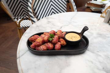 Fried Sausage Appetizers with Dipping Sauce
