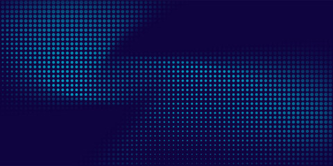 Abstract light blue dynamic wavy dots with texture on dark blue background. Copy space of dark blue