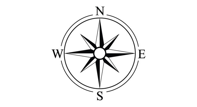 Compass rose with cardinal directions in oval frame silhouette